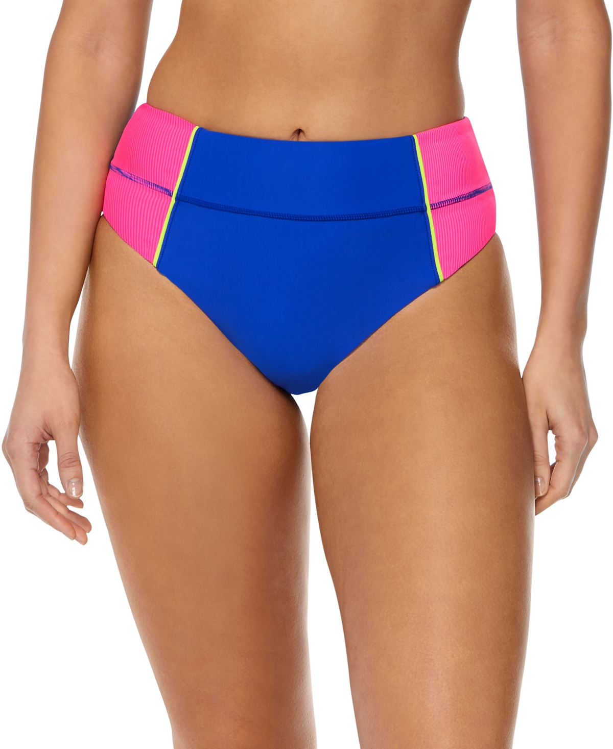 Women's Colorblock High-Waist Bikini Bottoms - Blue/Pink
