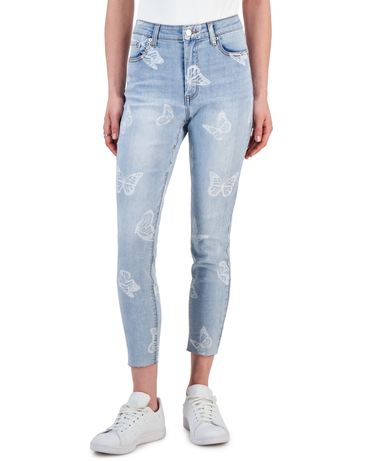 Juniors' Printed Mid-Rise Skinny Ankle Jeans, Created for Macy's - Vintage Wash