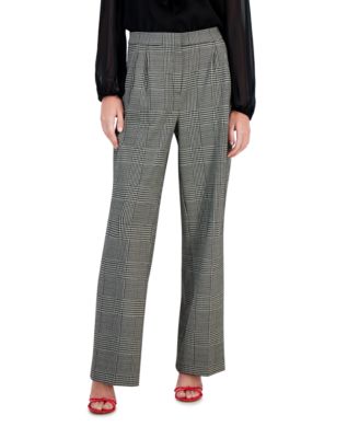 Bar III Women's Plaid-Print Pleat-Front Wide-Leg Pants, Created for Macy's  - Macy's