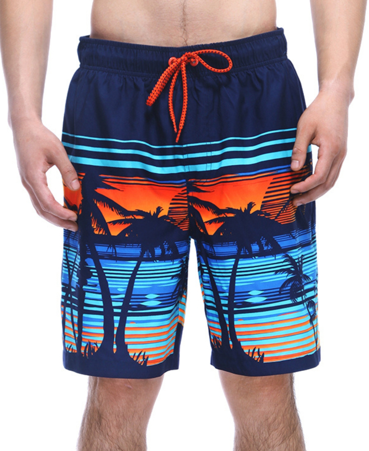 Men's 8" Mesh Lined Swim Trunks, up to Size 2XL - Stripes printed