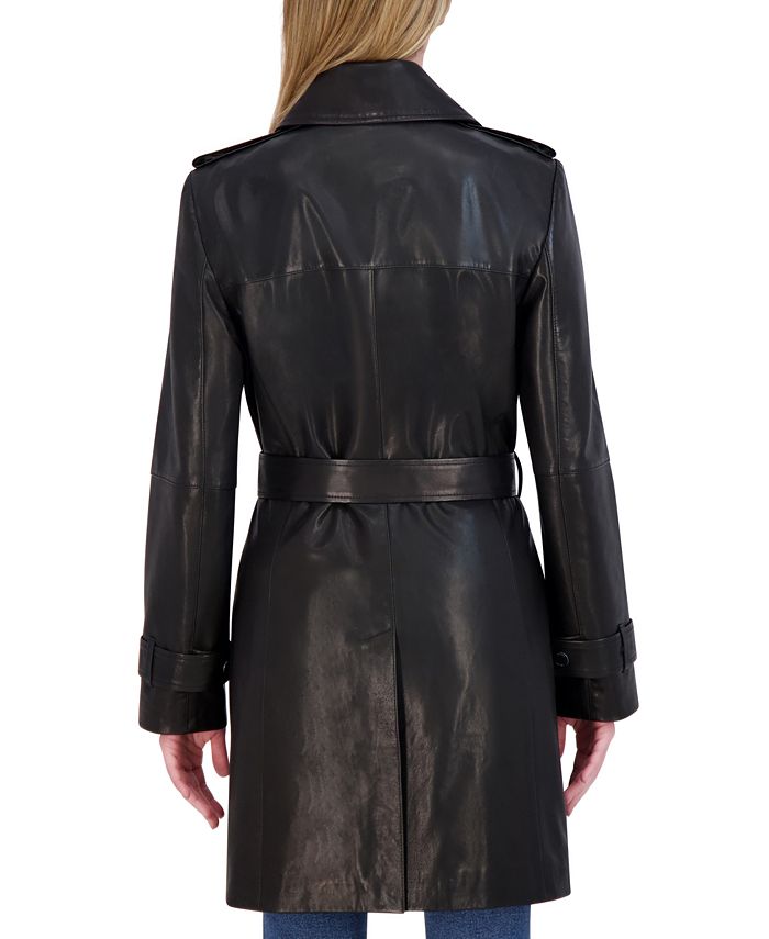 Tahari Women's Natalie Belted Leather Trench Coat - Macy's