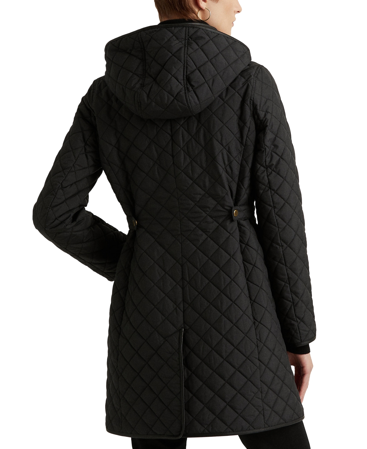 Ralph Lauren Petite Hooded Quilted Faux-suede-trim Coat In Black