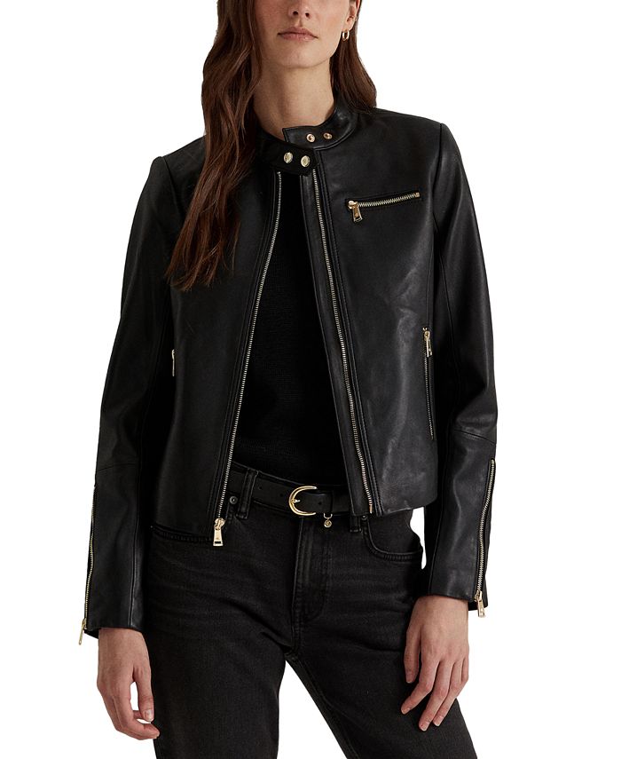 Lauren Ralph Lauren Women's Leather Moto Jacket - Macy's