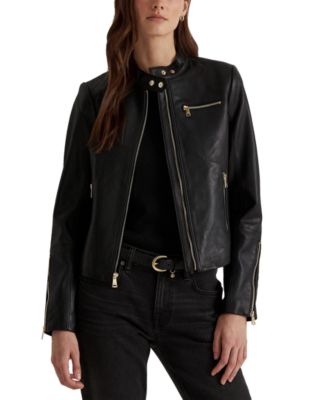 $798 Polo Ralph Lauren Women Sheep Leather Black Moto Jacket Size M