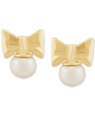 Children's Cultured Freshwater Pearl (3-3/4mm) Bow Stud Earrings in 14k Gold