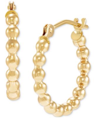 Macy's Polished Beaded Tube Small Hoop Earrings in 10k Gold, 15mm