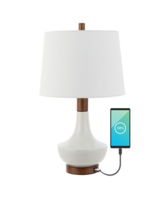 Finn 23" Vintage-inspired Minimalist Iron, Ceramic LED Mini Table Lamp with USB Charging Port