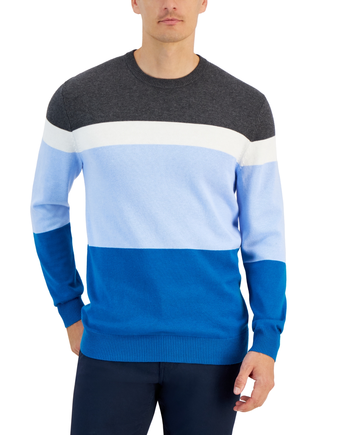 Men's Elevated Marled Colorblocked Long Sleeve Crewneck Sweater, Created for Macy's - Nearing Dusk