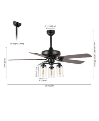 Lucas 52" 3-Light Rustic Industrial Iron, Wood, Seeded Glass Mobile-App, Remote-Controlled LED Ceiling Fan