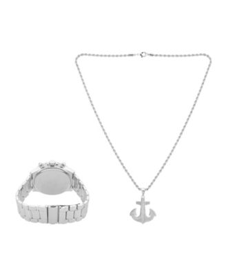 Men's Analog, Three-Hand Quartz Silver-Tone Metal Bracelet Watch 46mm Gift Set