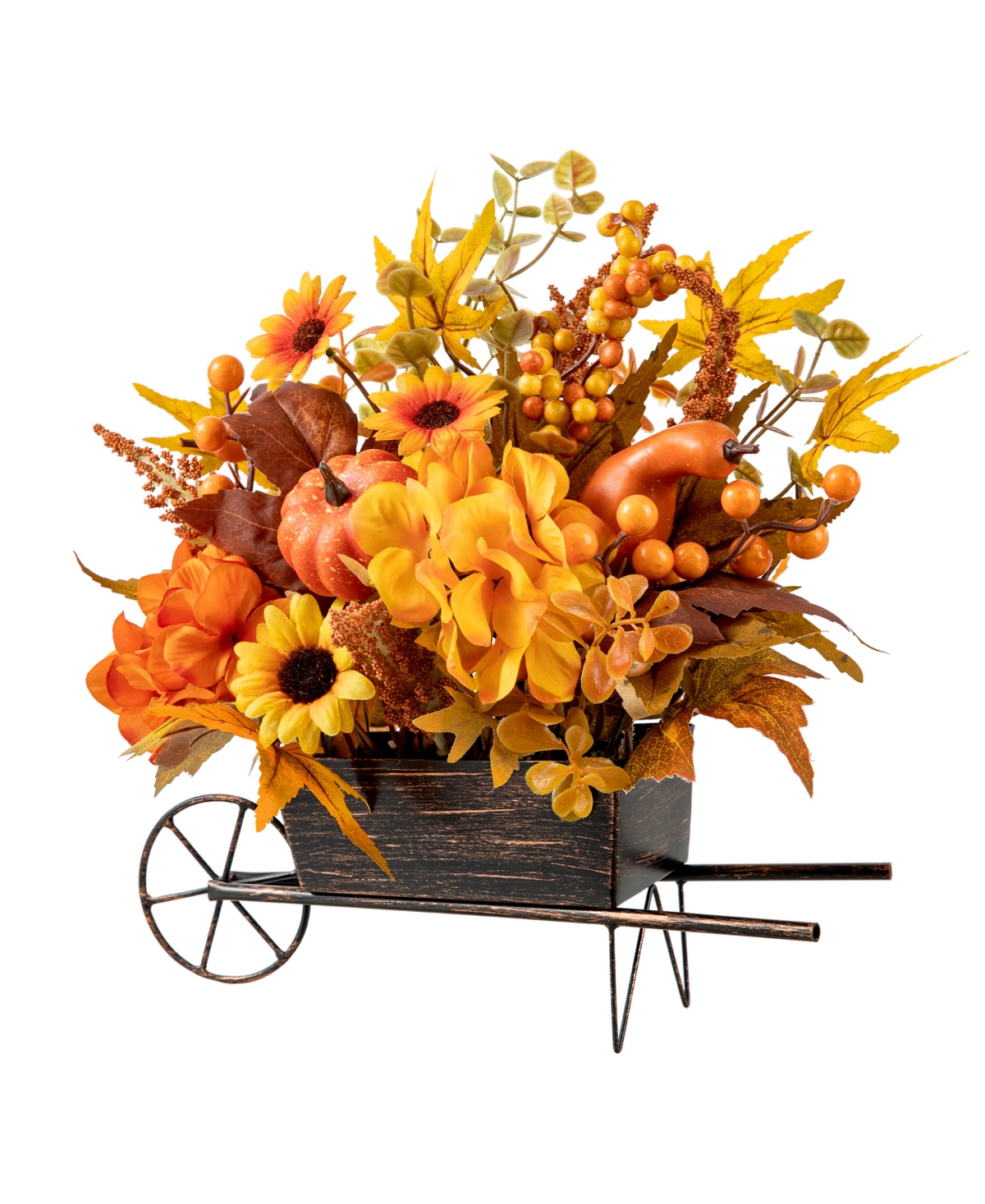 Glitzhome 14" L Fall Floral Cart Centerpiece