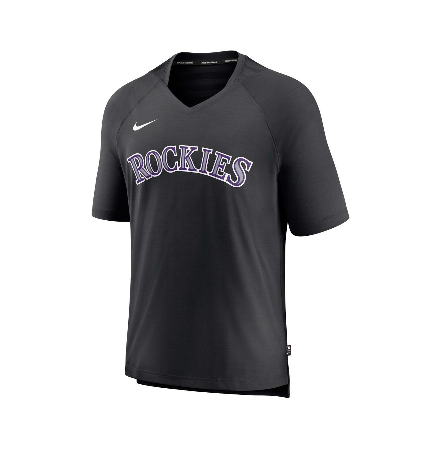 Мужская футболка Nike Black Colorado Rockies Authentic Collection Pregame Raglan Performance V-Neck — фото 4