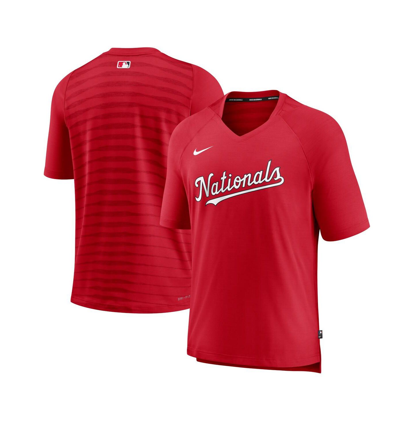 Мужская футболка Nike Red Washington Nationals Authentic Collection Pregame Raglan Performance V-Neck — фото 1