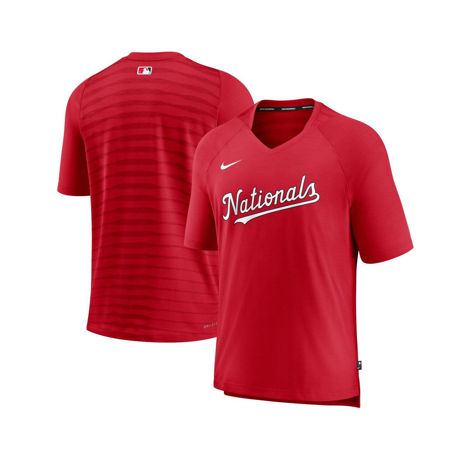 Men's Red Washington Nationals Authentic Collection Pregame Raglan Performance V-Neck T-shirt