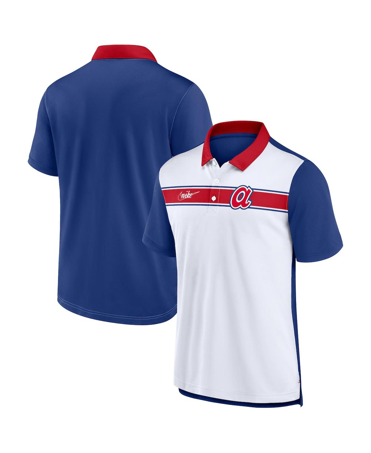 NIKE MEN'S NIKE WHITE, ROYAL ATLANTA BRAVES REWIND STRIPE POLO SHIRT