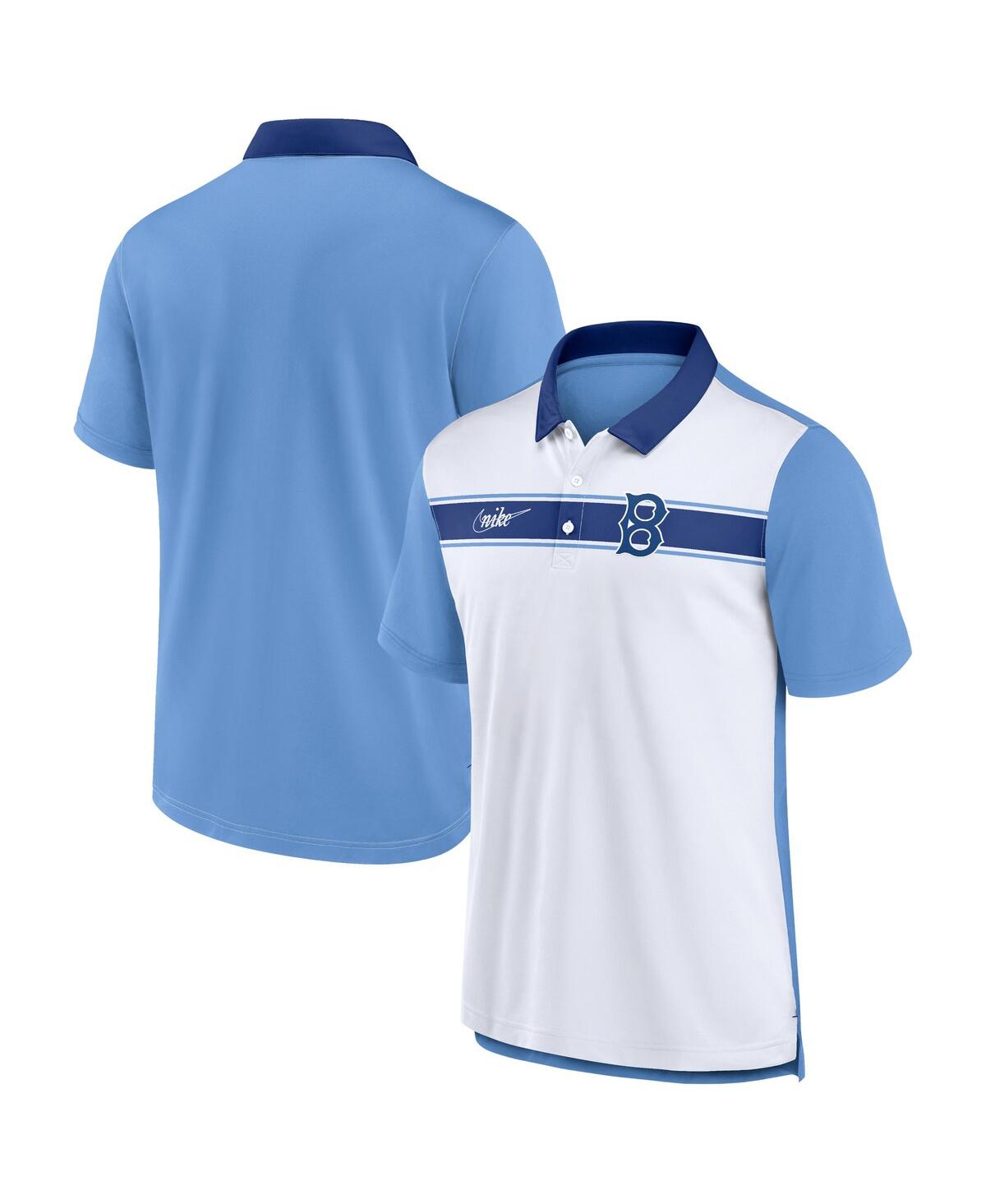 Shop Nike Men's  White, Light Blue Brooklyn Dodgers Cooperstown Collection Rewind Stripe Polo Shirt In White,light Blue
