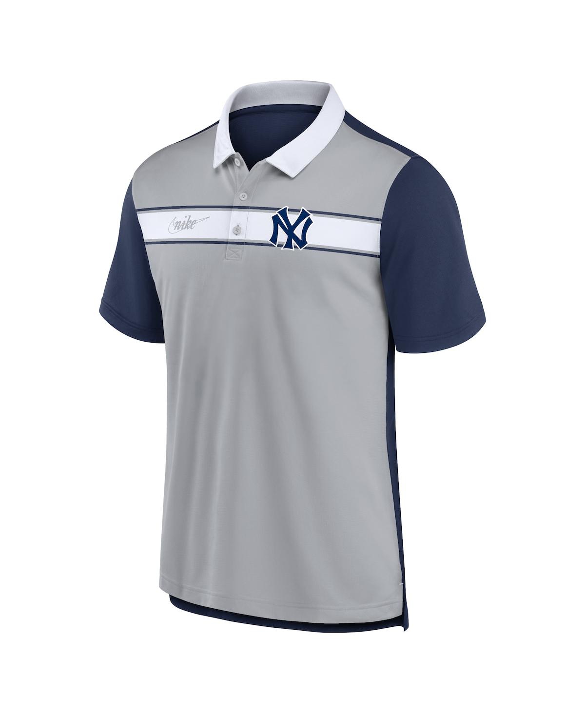 Shop Nike Men's  Gray, Navy New York Yankees Rewind Stripe Polo Shirt In Gray,navy