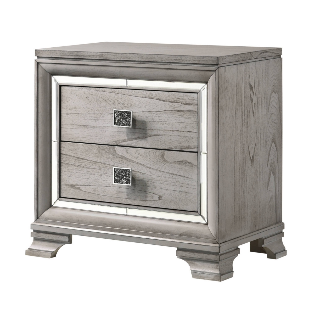 Contemporary 1pcGray Brown Finish 2 Storage Drawer Nightstand End Table Mirrored Accents Beautiful Wooden Bedroom Furniture - Light/pastel Grey