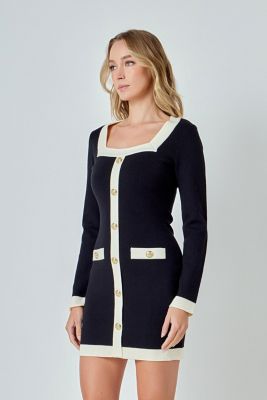 Women's Square Neck Knit Contrast Dress