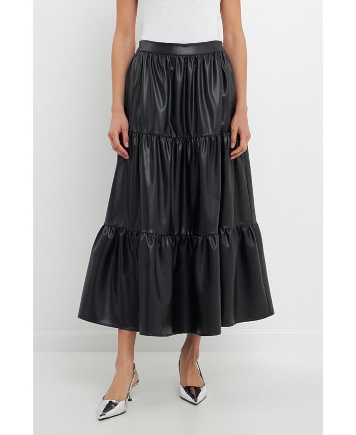 Grey Lab Women's Pu Tiered Long Skirt - Macy's