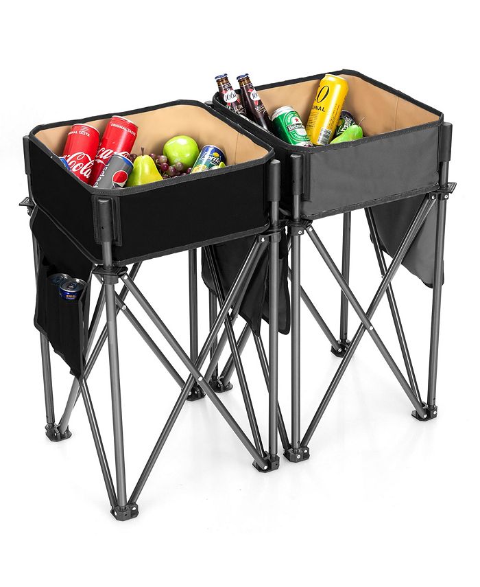 Costway 2 PCS Folding Camping Tables w/ Large Capacity Storage Sink