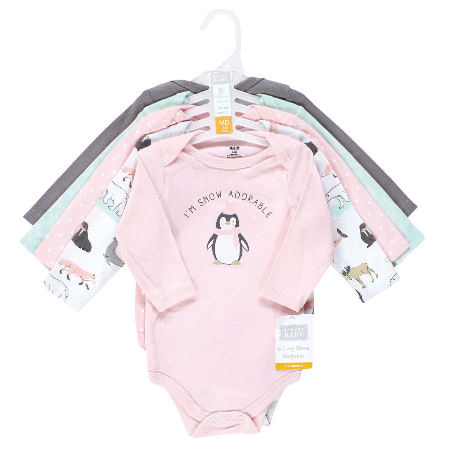 Боди Baby Hudson, длинный рукав, хлопок, 5 шт. — Hudson Baby, цвет: Girl Arctic Animals — фото 2