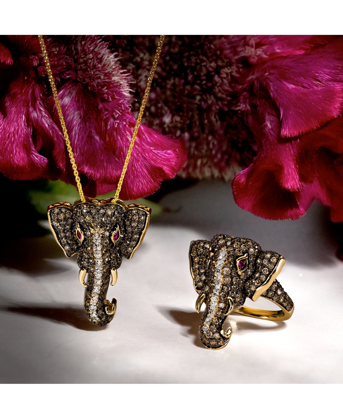 Le Vian Diamond (1-5/8 ct. t.w.) & Passion Ruby Accent Elephant Adjustable 20