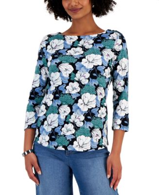 Charter Club Petite Cotton Floral Top, Created for Macy's - Macy's