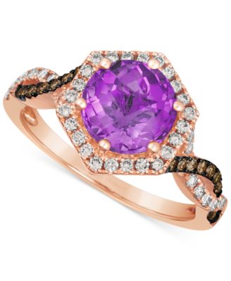 Grape Amethyst 1 3 4 ct. t.w. Diamond 3 8 ct. t.w. Halo Twist Ring in 14k Rose Gold Also in Deep Sea Blue Topaz