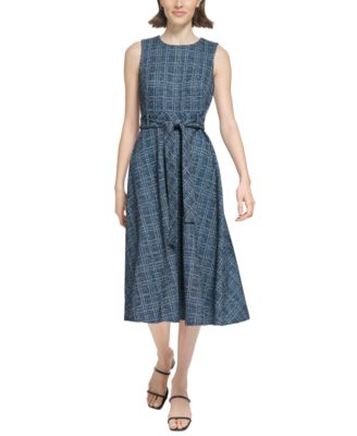 Calvin Klein Women's Tweed Belted A-Line Dress - Macy's