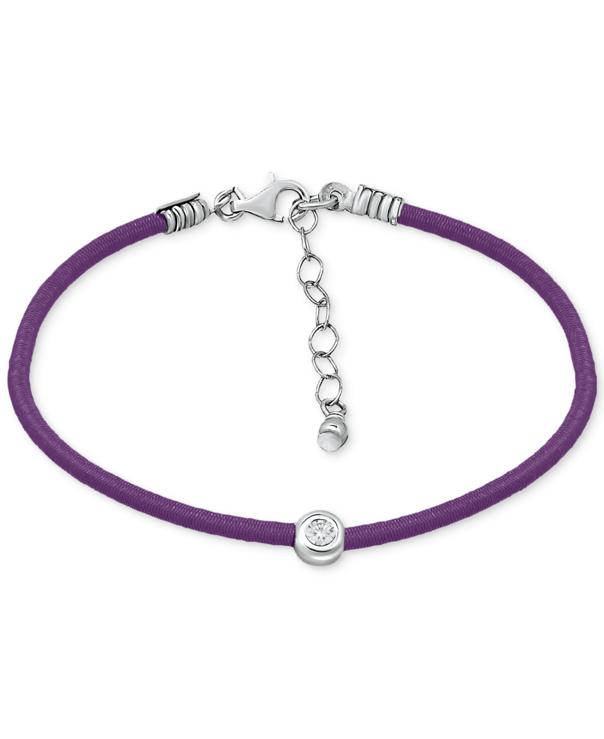 Giani Bernini Cubic Zirconia Bezel Cord Ankle Bracelet In Sterling Silver, Created For Macys In Purple