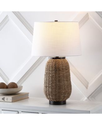 Chakrii 25" Rustic Bohemian Iron, Rattan LED Table Lamp with Pull-Chain