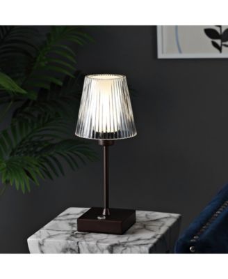 Oscar 12.5" Modern Industrial Rechargeable, Cordless Iron, Acrylic Integrated LED Table Lamp with Ribbed Shade