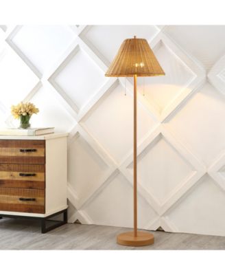 Nando 61" 2-Light Coastal Bohemian Iron, Rattan LED Floor Lamp with Pull-Chain