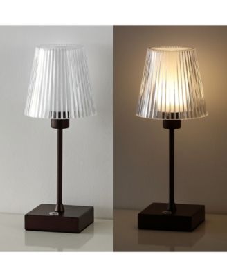 Oscar 12.5" Modern Industrial Rechargeable, Cordless Iron, Acrylic Integrated LED Table Lamp with Ribbed Shade