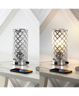 Lucie 9.5" Mid-Century Modern Iron, Acrylic LED Mini Uplight Table Lamp with USB Charging Port and Smart Bulb