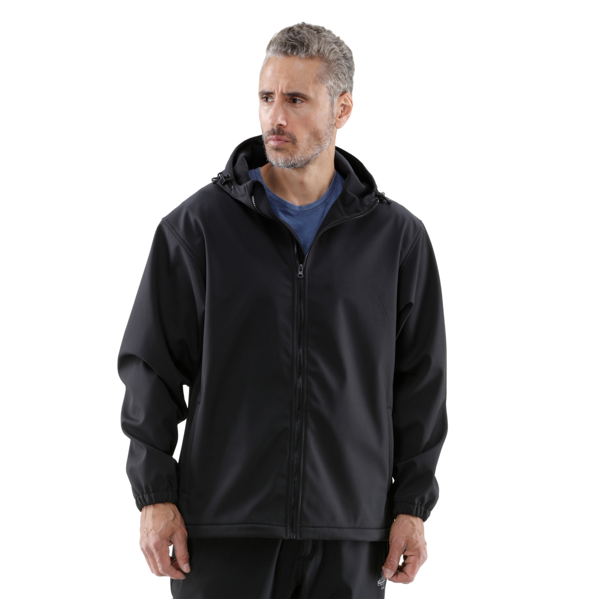 Men's Warm Water-Resistant Lightweight Softshell Jacket with Hood - Black