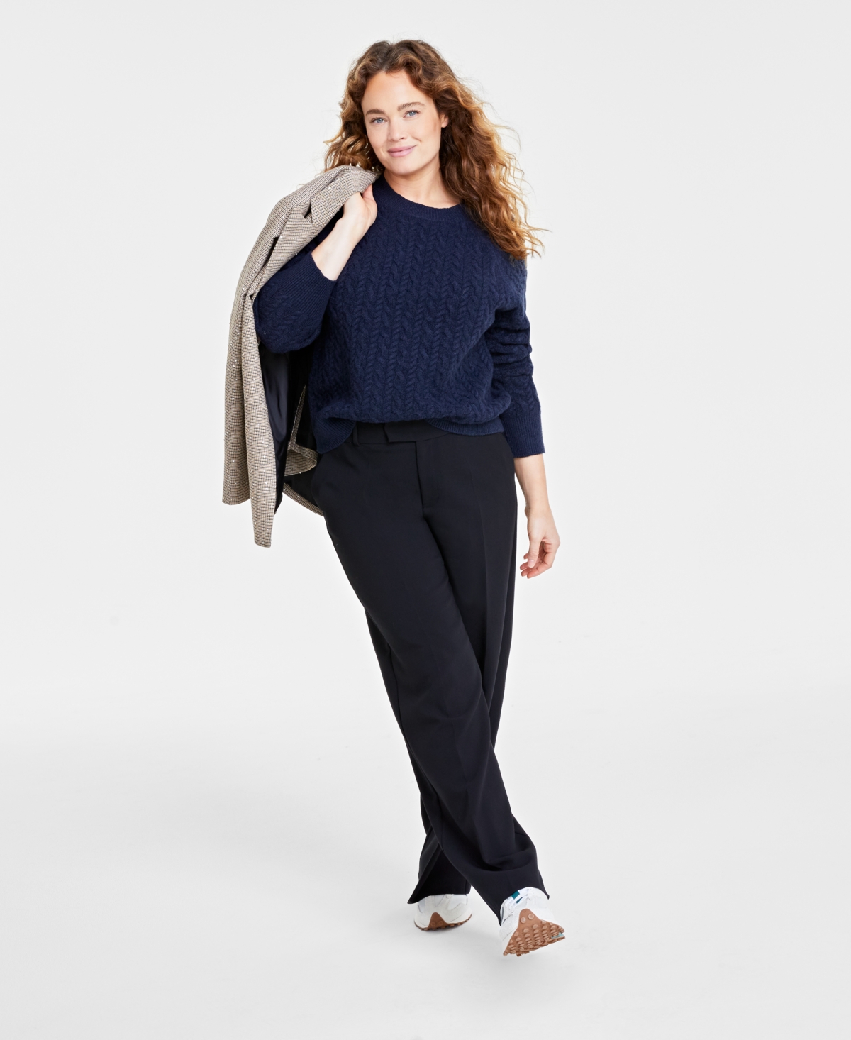 On 34th Women's Perfect Cable-knit Crewneck Sweater, Created For Macy's In Intrepid Blue