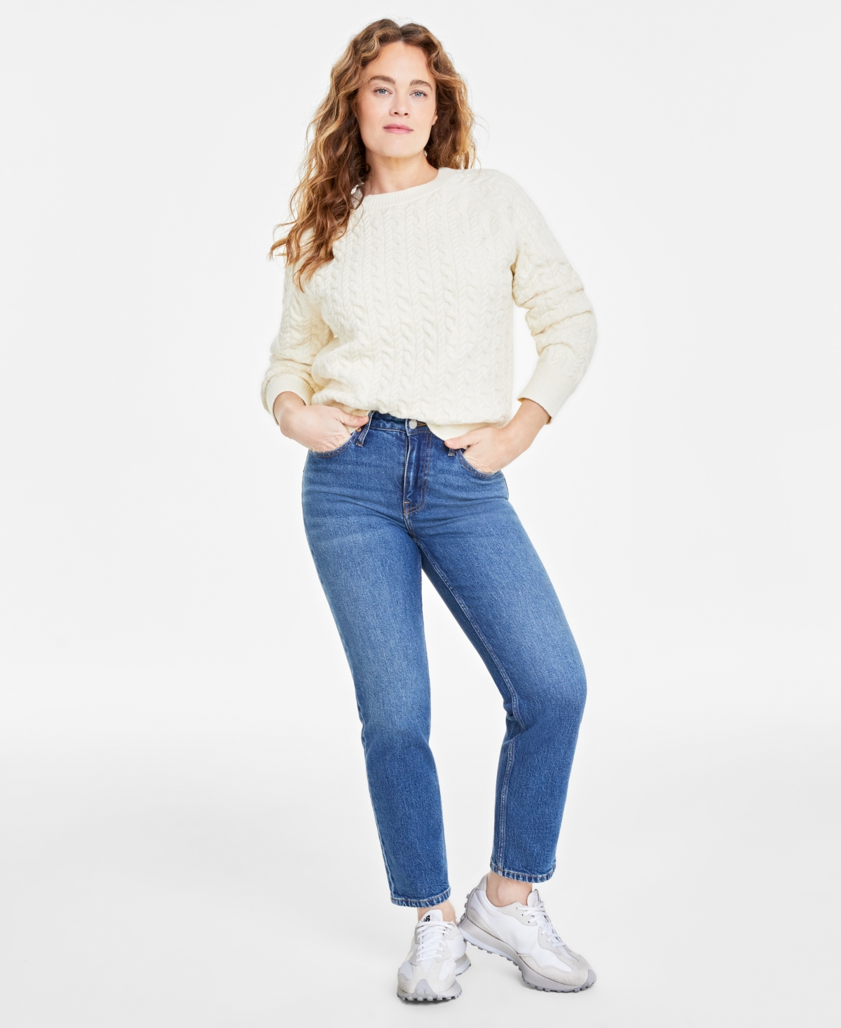 On 34th Women's Perfect Cable-knit Crewneck Sweater, Created For Macy's In Alabaster