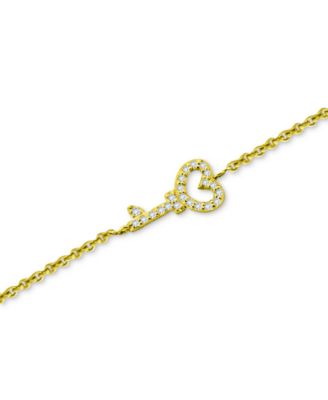 Cubic Zirconia Heart Key Ankle Bracelet, Created for Macy's