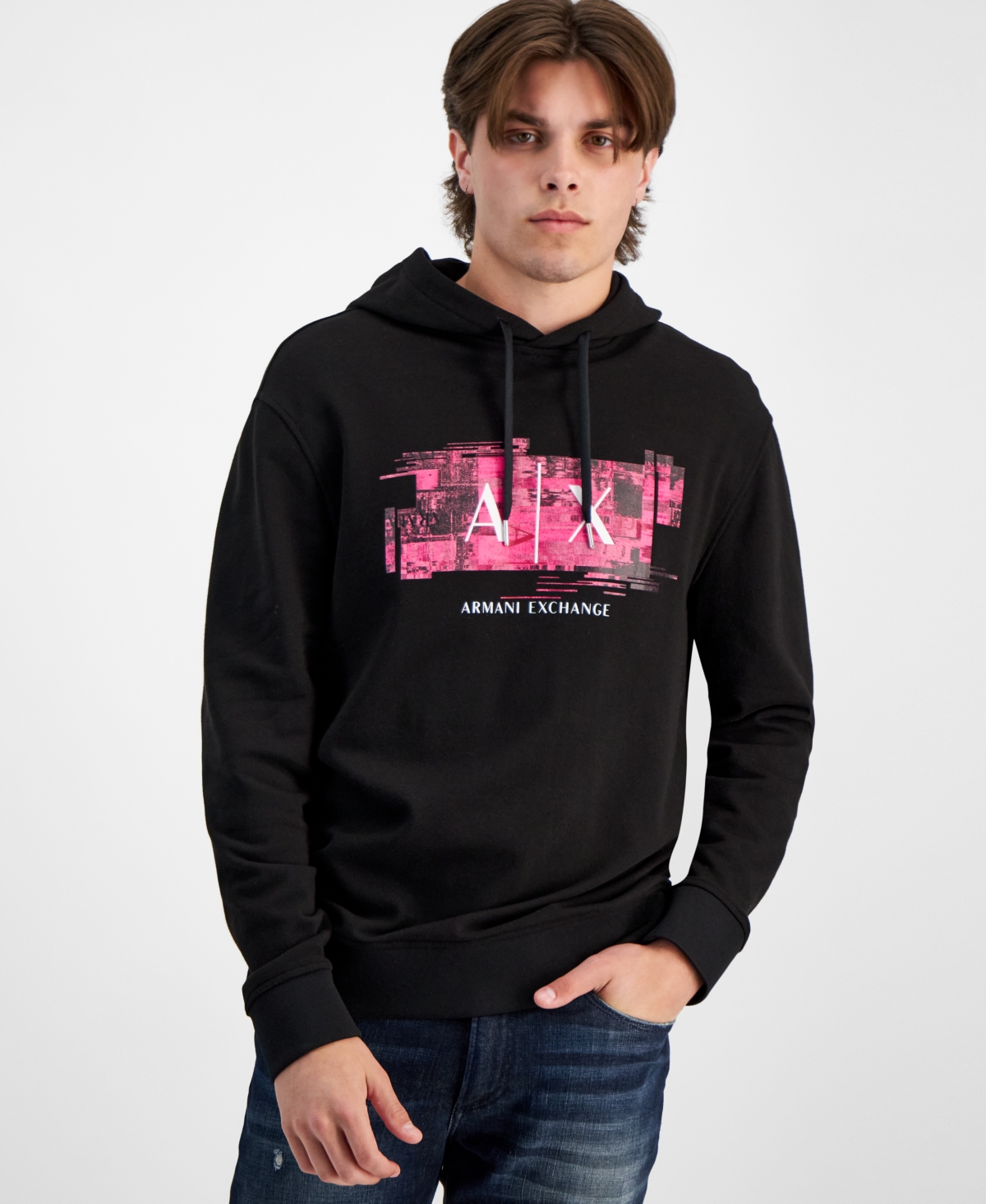 A X Armani Exchange Men's Glitch Pullover Logo Hoodie, Created For Macy's In Black