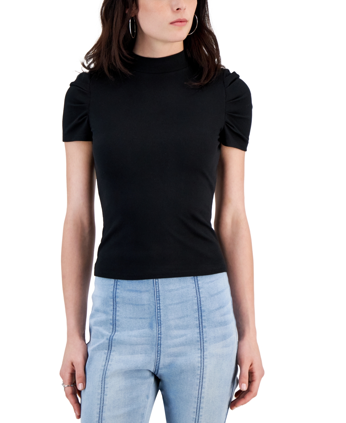 Almost Famous Juniors' Puff-Sleeved Mock-Neck Top