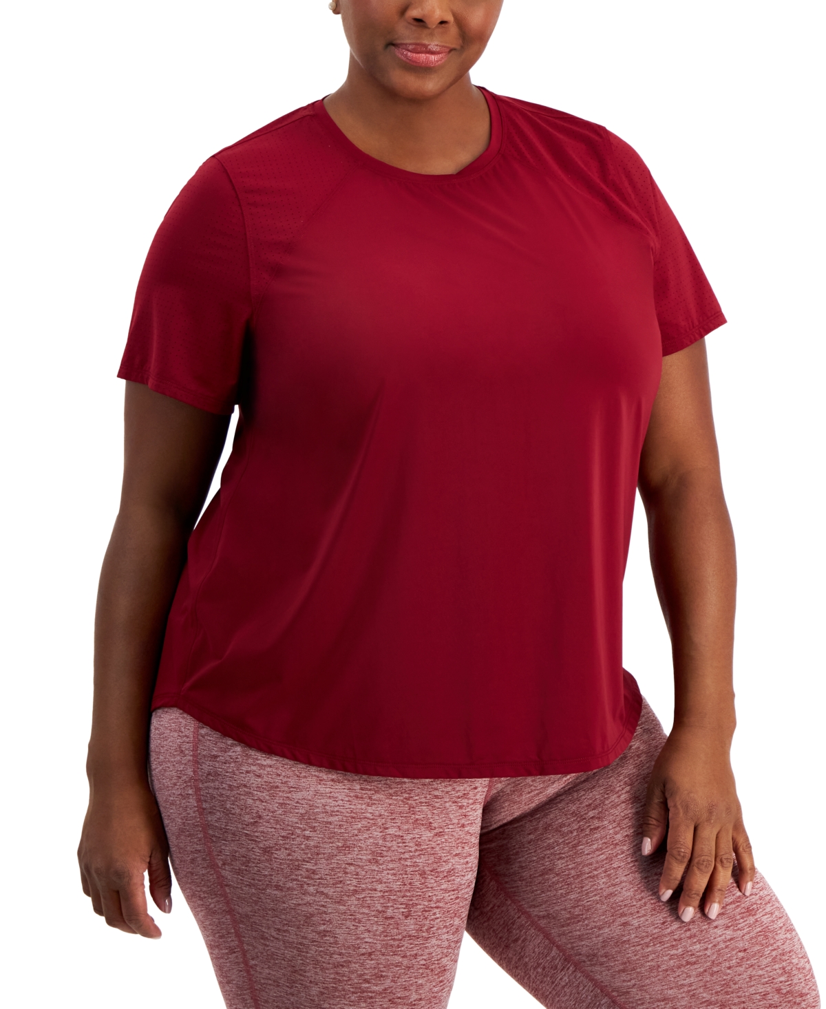 Id Ideology Plus Size Perforated T-shirt, Created For Macy's In Sweet Wine