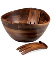 Arthur Court Salad Bowl Acacia Wood Serving for Fruits or Salads Wok Wave Style Extra Large Single Wooden Bowl - Silver