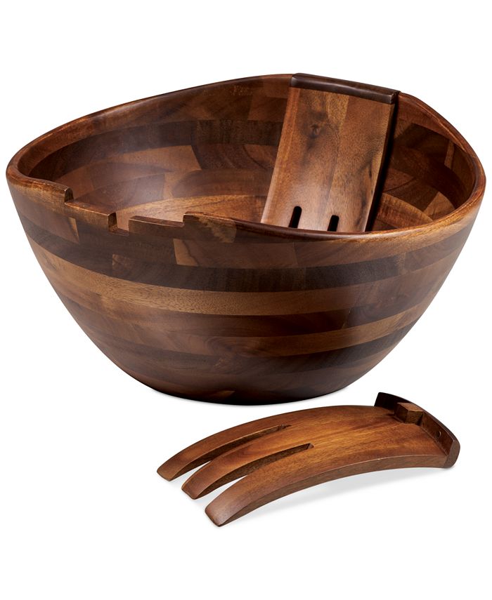 By Fabio Viviani Acacia Wood, Extra Large Wooden Salad Bowl Set