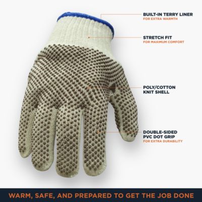 Men's Dual-Layer Heavyweight Dot Grip Gloves - Insulated Work Gloves, Non-Slip, Warm, Durable, Cold-Weather Protection (Sold by the Dozen)