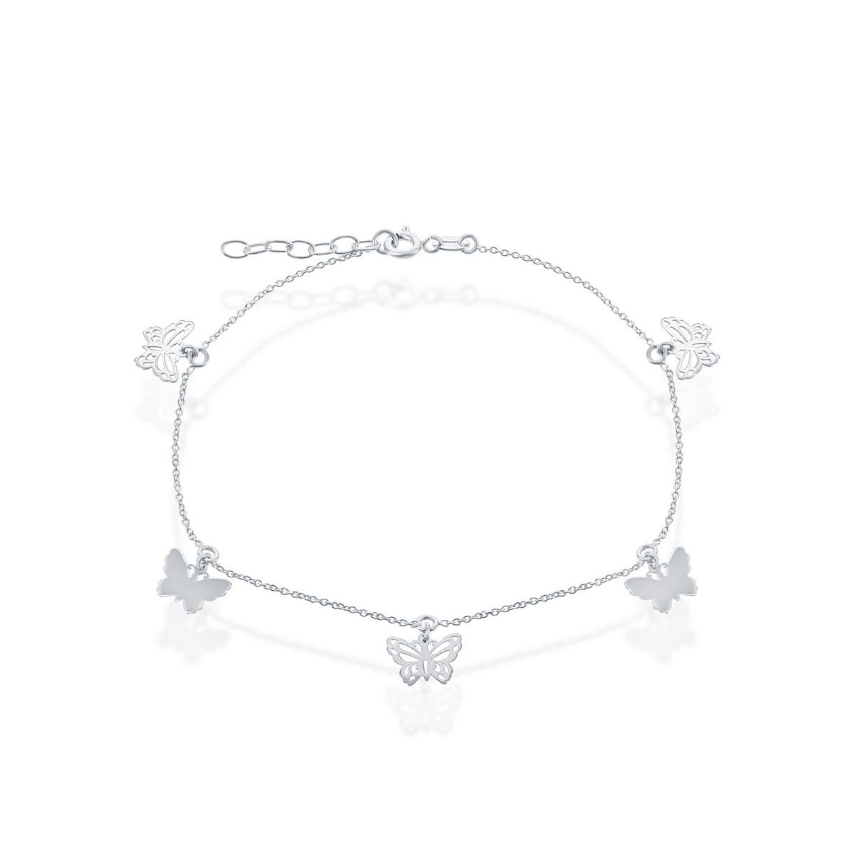 Sterling Silver Butterflies Anklet - Silver