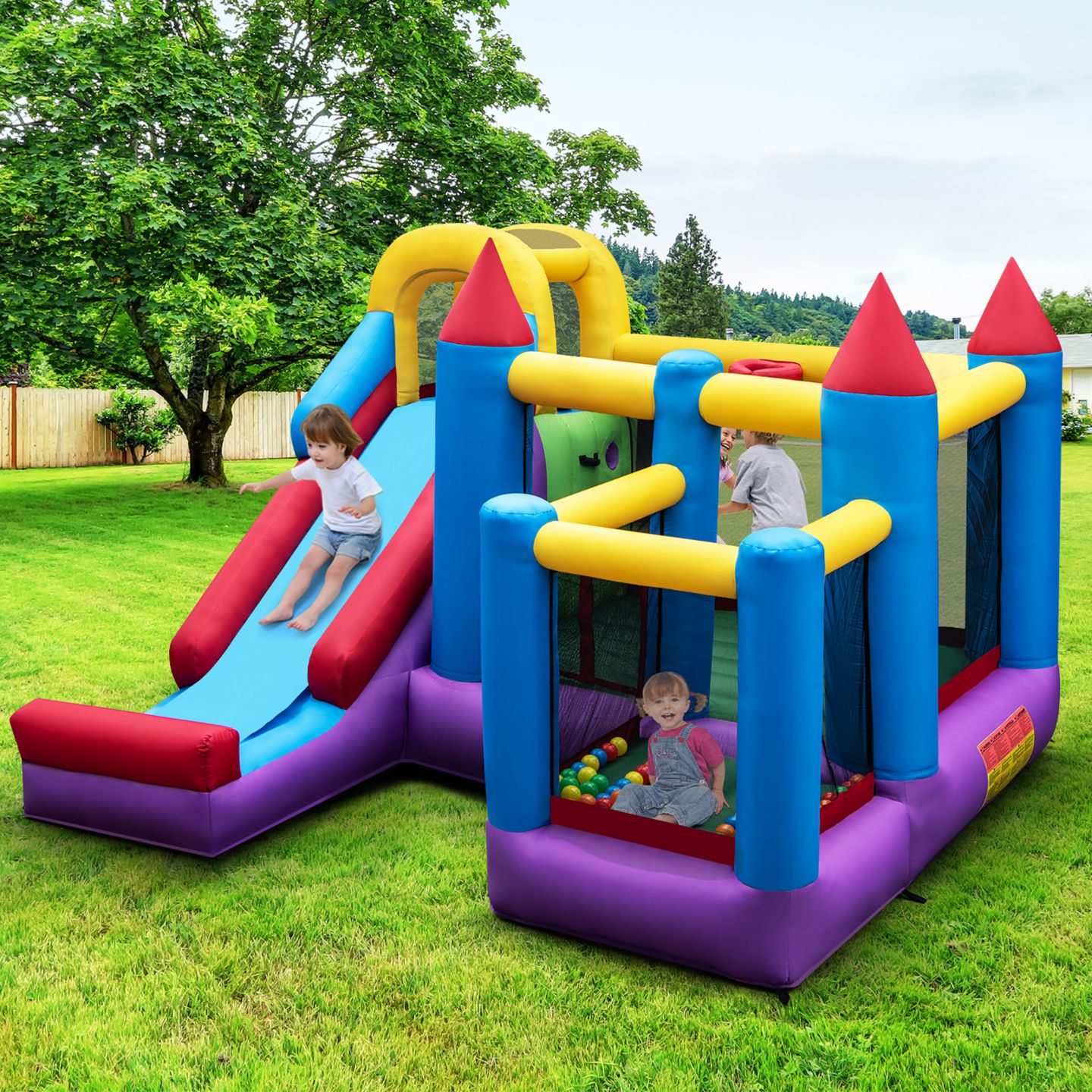Детская игрушка Costway 5-In-1 Inflatable Bounce Castle with Basketball Rim, Accommodates 4 Kids, 3–10 лет — фото 2
