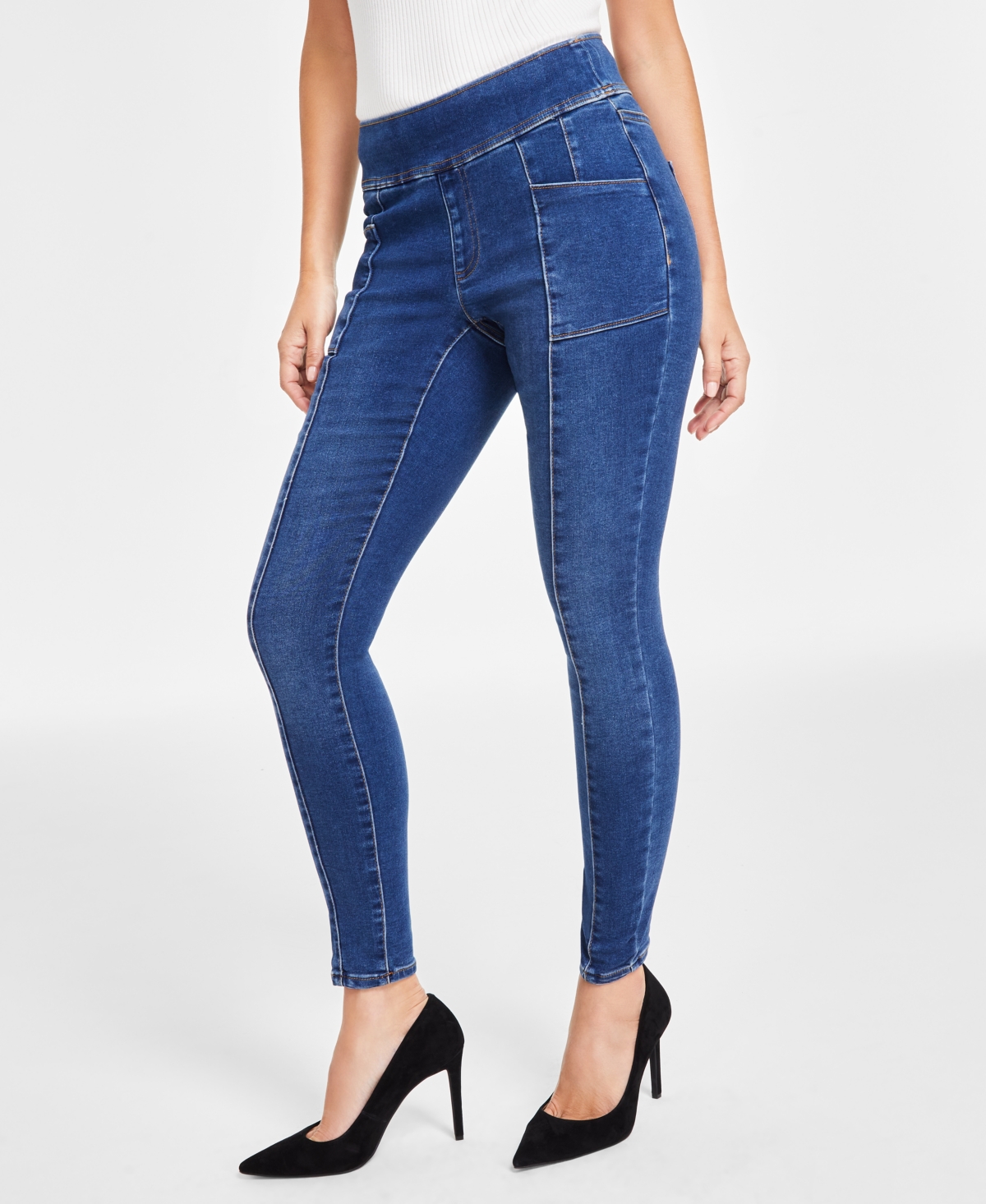 Inc International Concepts Women's Mid-rise Pull-on Seamed Skinny Jeans, Created For Macy's In Dark Indigo