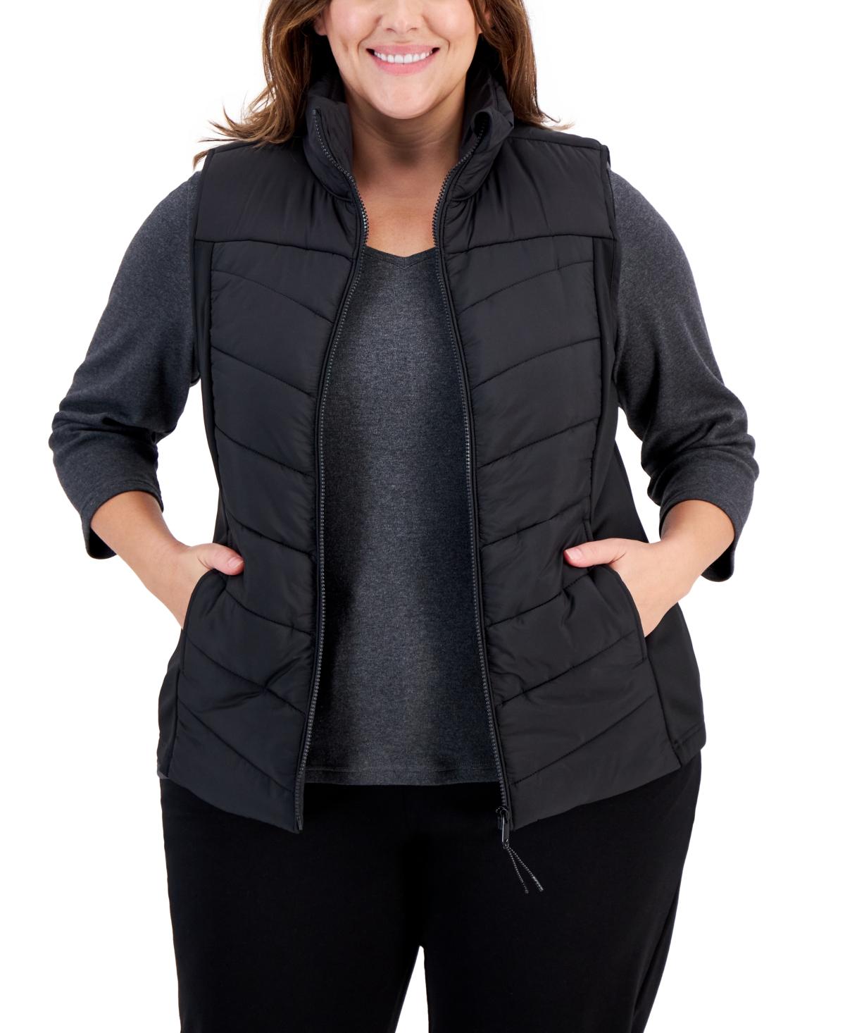 Id Ideology Plus Size Zip-Front Puffer Vest, Created for Macy's
